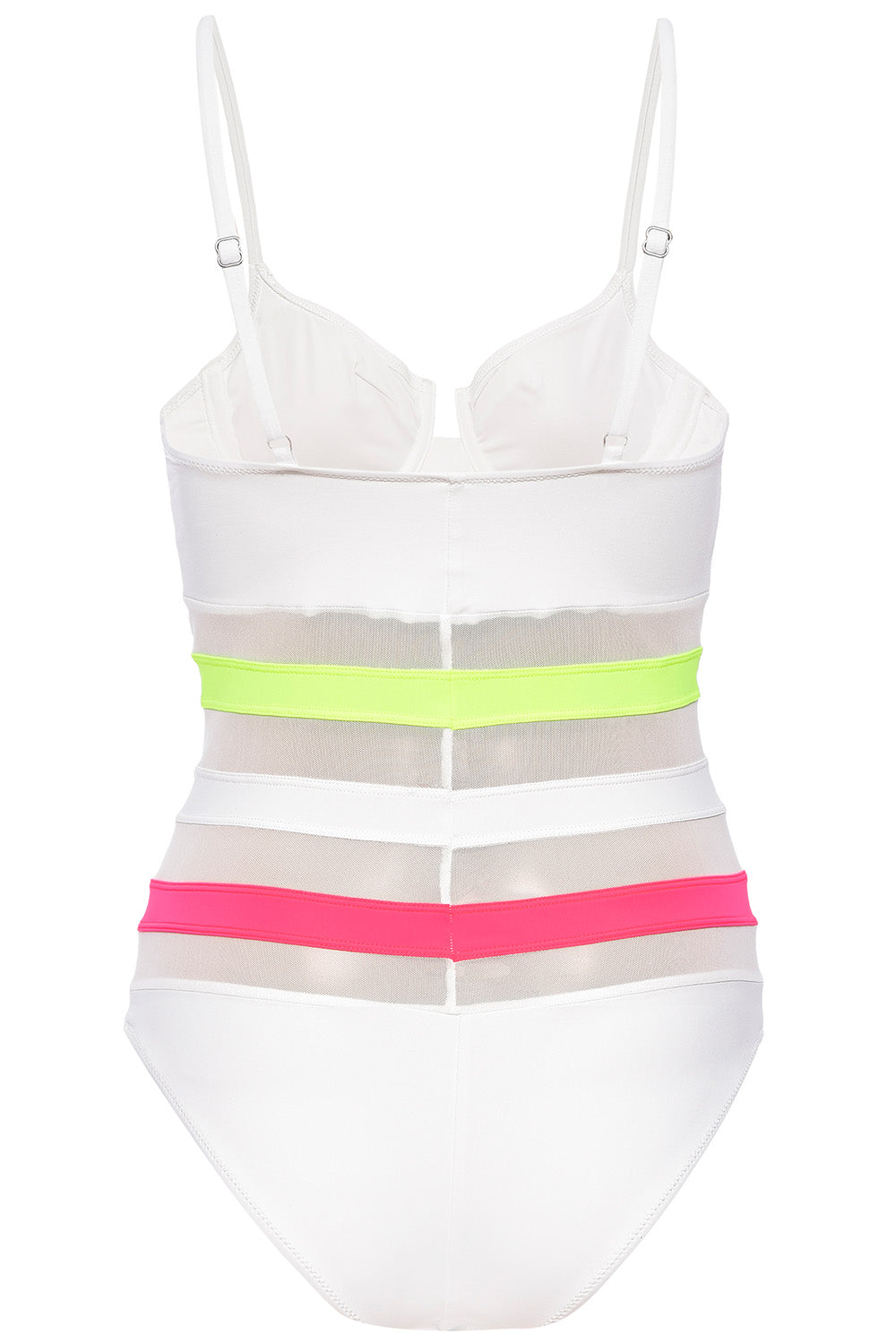 Montego Underwire Mesh White Swimsuit on white background back view.