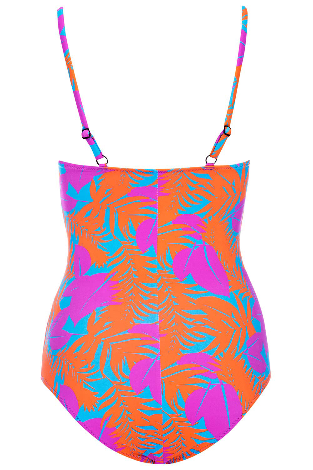Montego Underwire Tropical Swimsuit on white background back view.