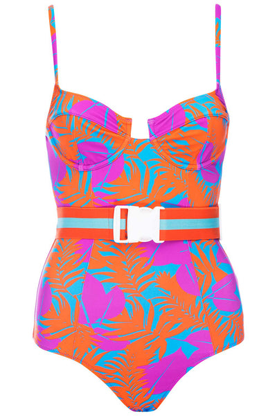 Montego Underwire Tropical Swimsuit on white background front view.
