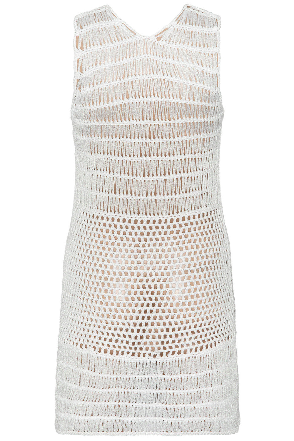 Crochet White Short Dress, S / White