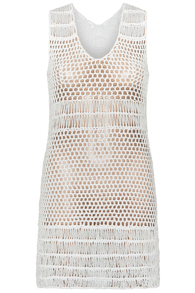 Front view of the Crochet White Dress on a white background