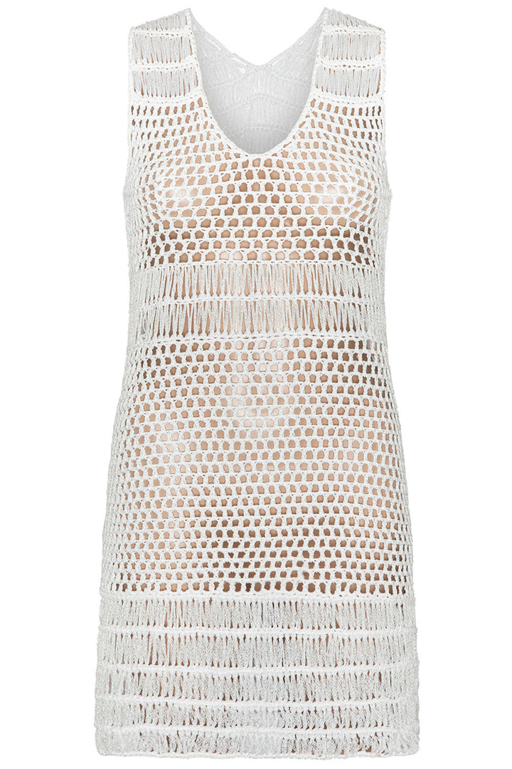 white short crochet dress White Crochet Lace Mini Dress