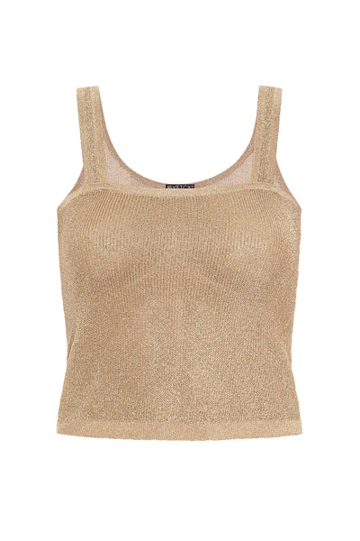 Front view of the Gold Crochet Top Vest on a white background