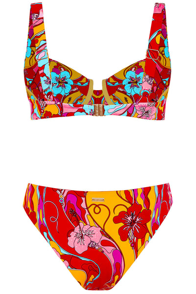 Back View of the laguna bikini miramar print set on a white background photograph. 