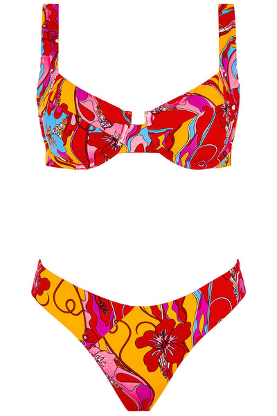 The laguna bikini miramar print set on a white background photograph. 
