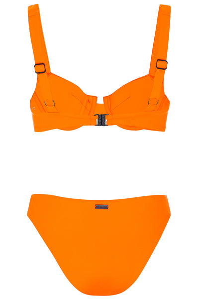 Back view of the Laguna bikini orange ribbed set on a white background