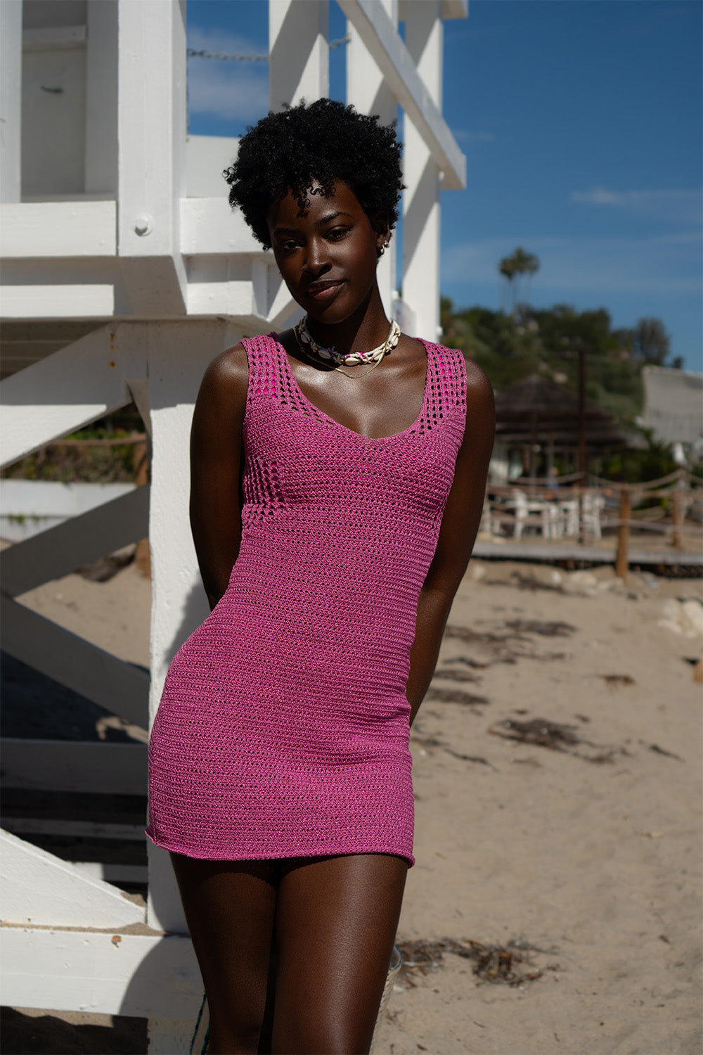 pink crochet mini dress Koh Samui Crochet Mini Dress