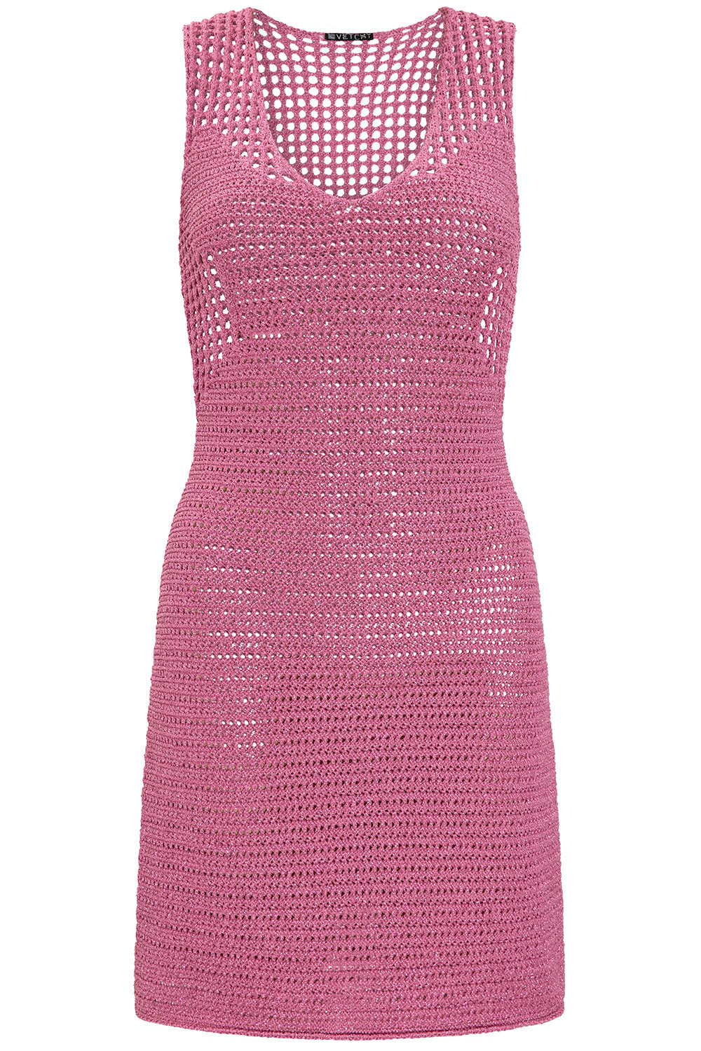 Metallic Pink Crochet Mini Dress, L / Pink