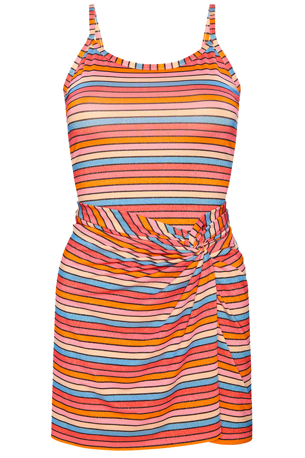 Front view of the Sunset Stripe tankini top & Skirt on a white background
