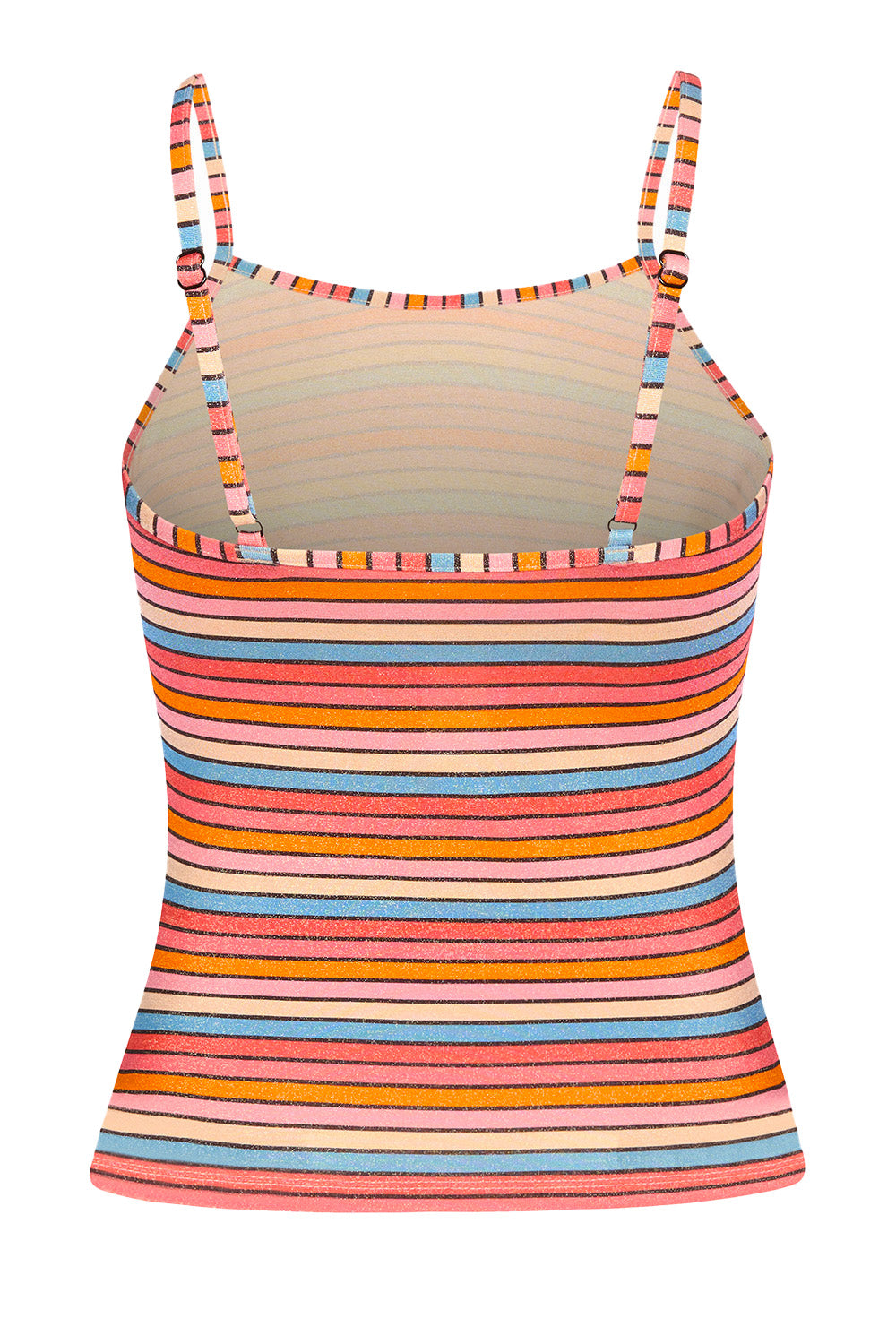 Back view of the Sunset Stripe Tankini Top on a white background