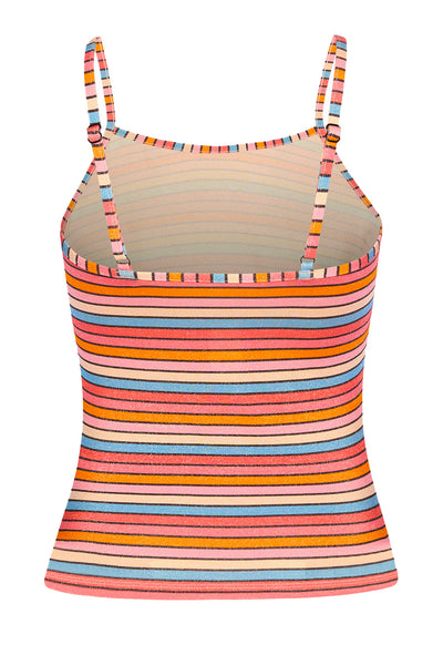 Back view of the Sunset Stripe Tankini Top on a white background