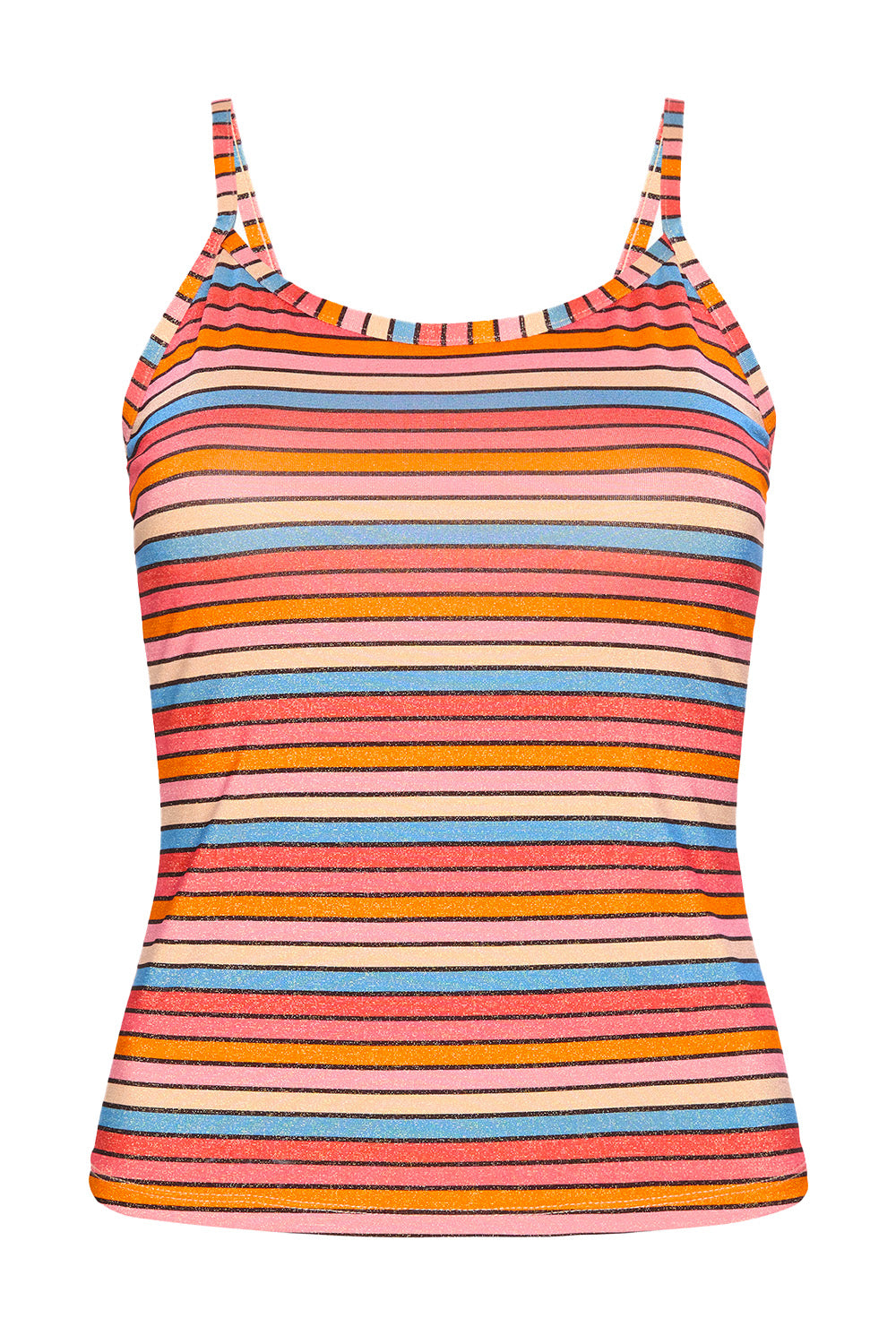 Front view of the Sunset Stripe Tankini Top on a white background