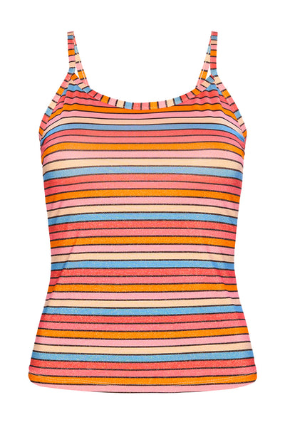 Front view of the Sunset Stripe Tankini Top on a white background