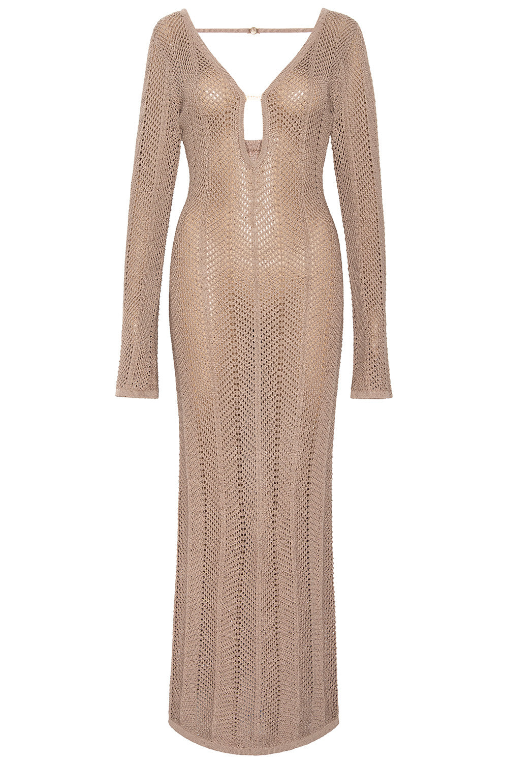 Keyhole Tan Crochet Dress, S / Tan