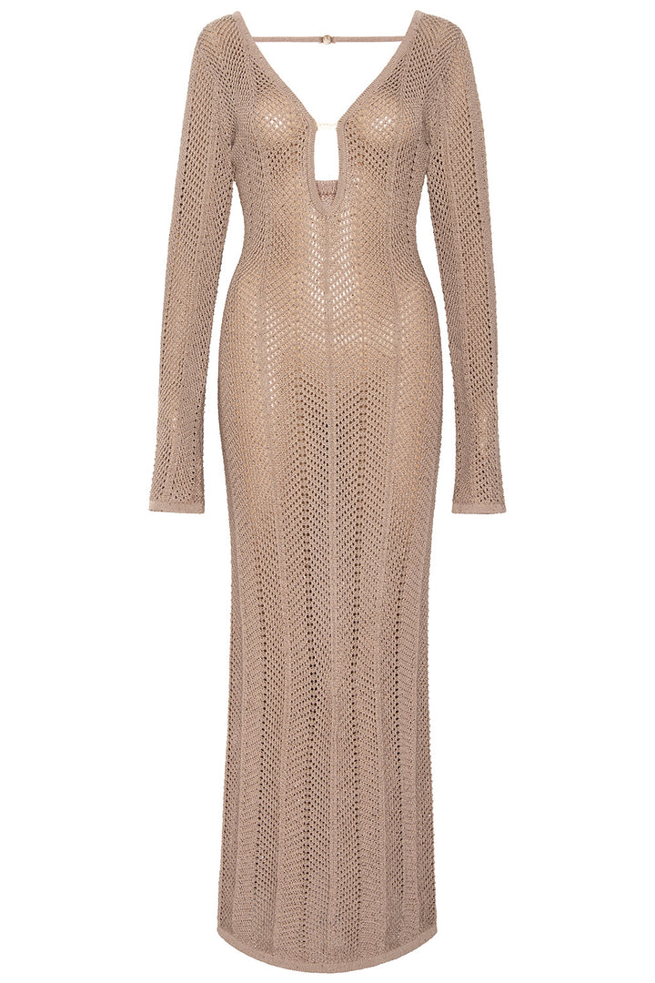 Keyhole Tan Crochet Dress – VETCHY
