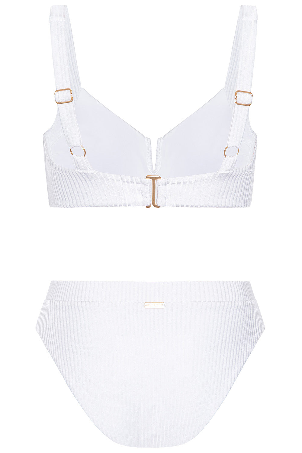 Vista Bikini White Ribbed Set on white background back view.