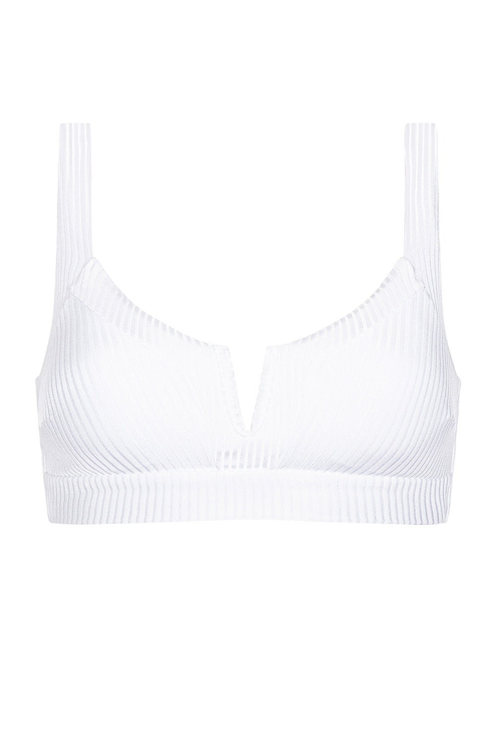 Vista Bikini White Ribbed Top on white background front view.