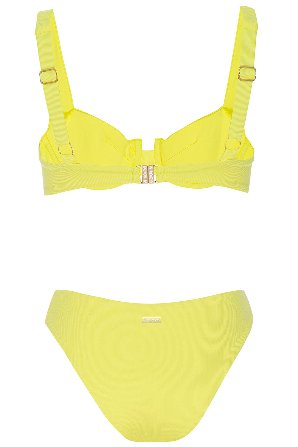 Back view of the Laguna bikini yellow ribbed set on a white background