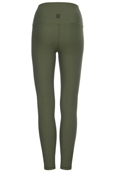 Melrose army ribbed legging on white background back view.