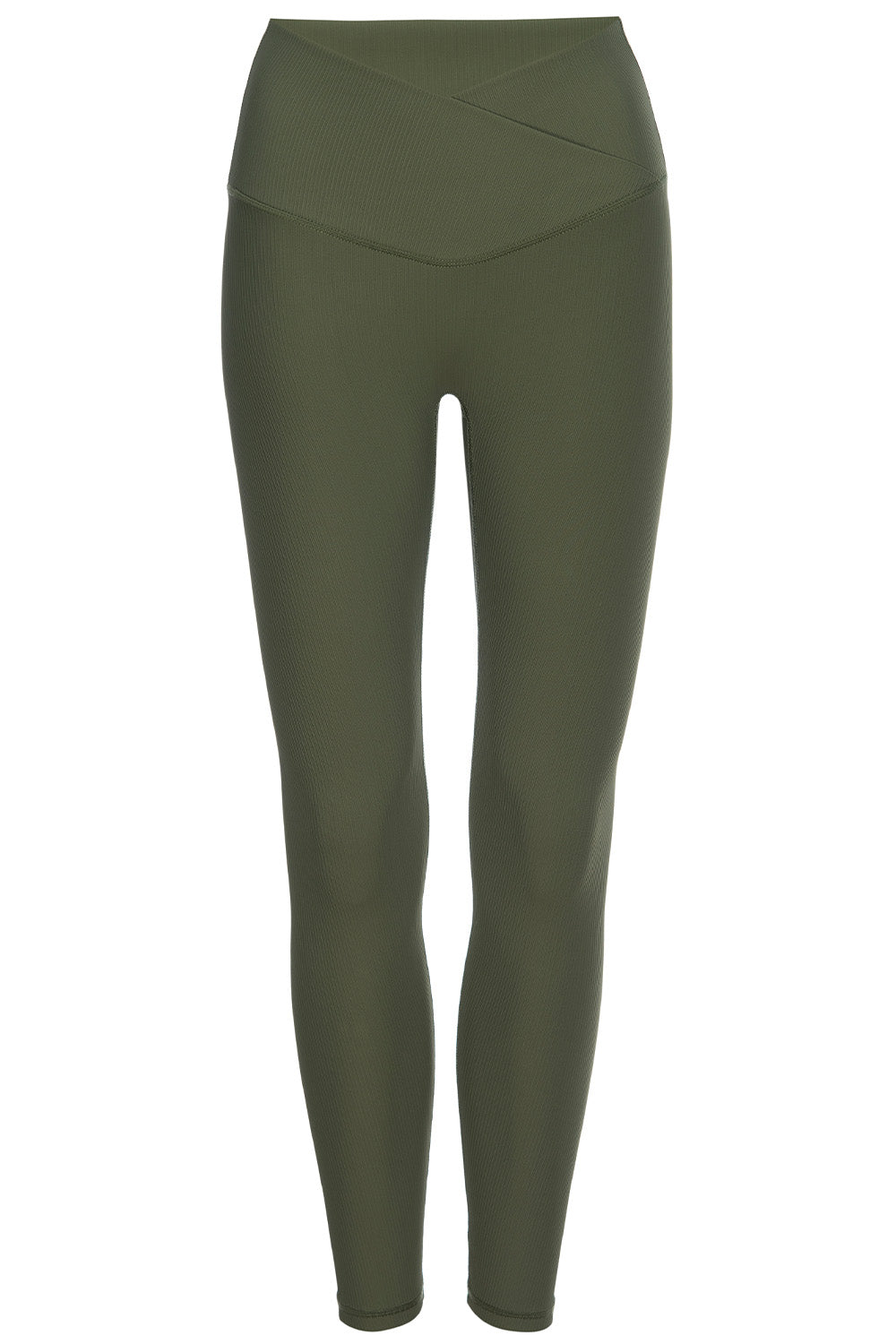 Melrose Army ribbed legging on white background front view.
