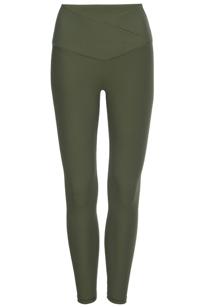 Melrose Army ribbed legging on white background front view.