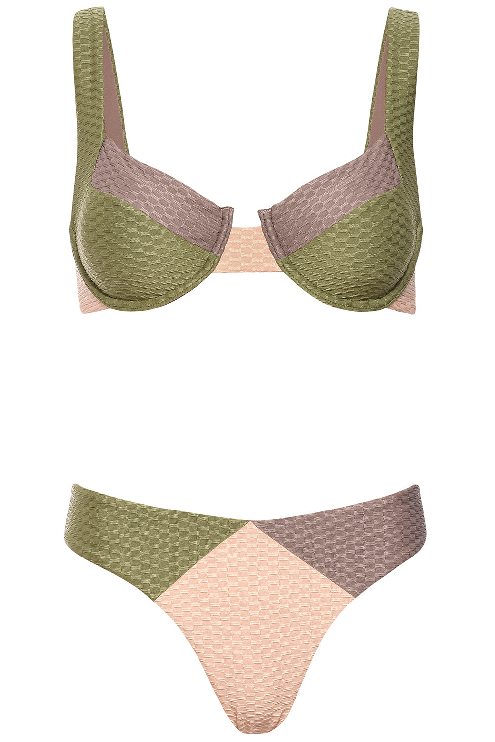 Laguna Bikini Tricolor Army Set on white background front view.