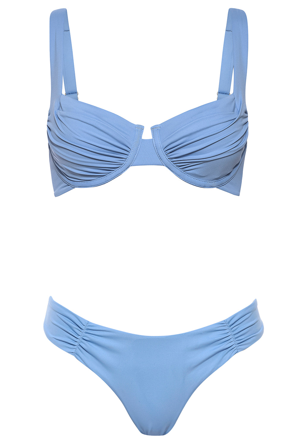Aruba Bikini Baby Blue Set on white background front view.
