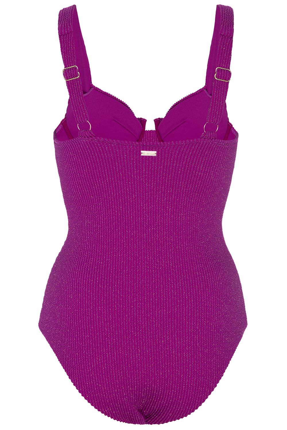 Back view of the Stellar berry swimsuit on a white background