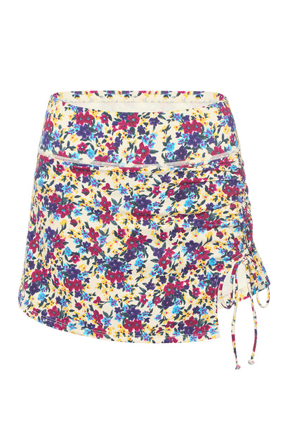 Vintage Floral Skirt Bikini Bottoms on white background front view.