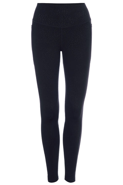 Hollywood black side pocket legging on a white background front view.
