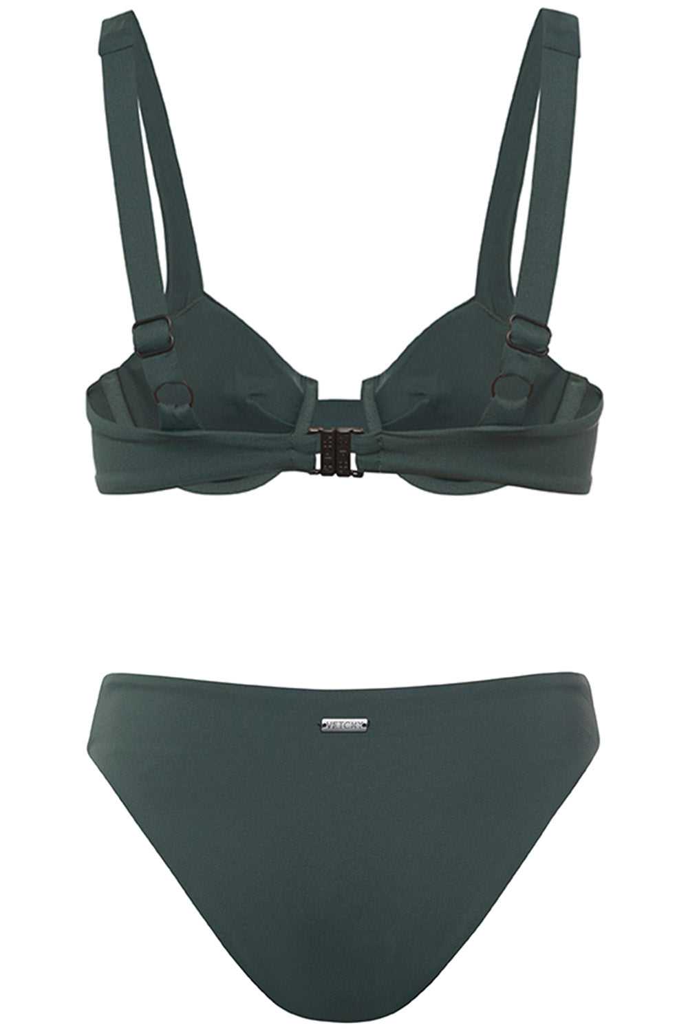 Laguna Bikini Forest Green Set on white background back view.