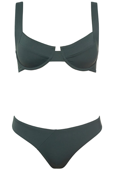 Laguna Bikini Forest Green Set on white background front view.