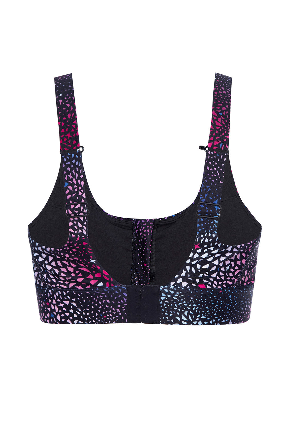 Soho galaxy active bra top on white background back view.