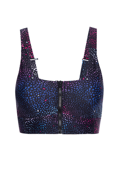 Soho galaxy active bra top on white background front view.