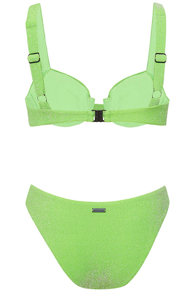 Back view of the Laguna Bikini Green Sparkle set on a white background