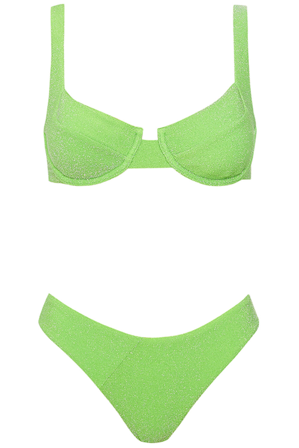 Front view of the Laguna Bikini Green Sparkle set on a white background