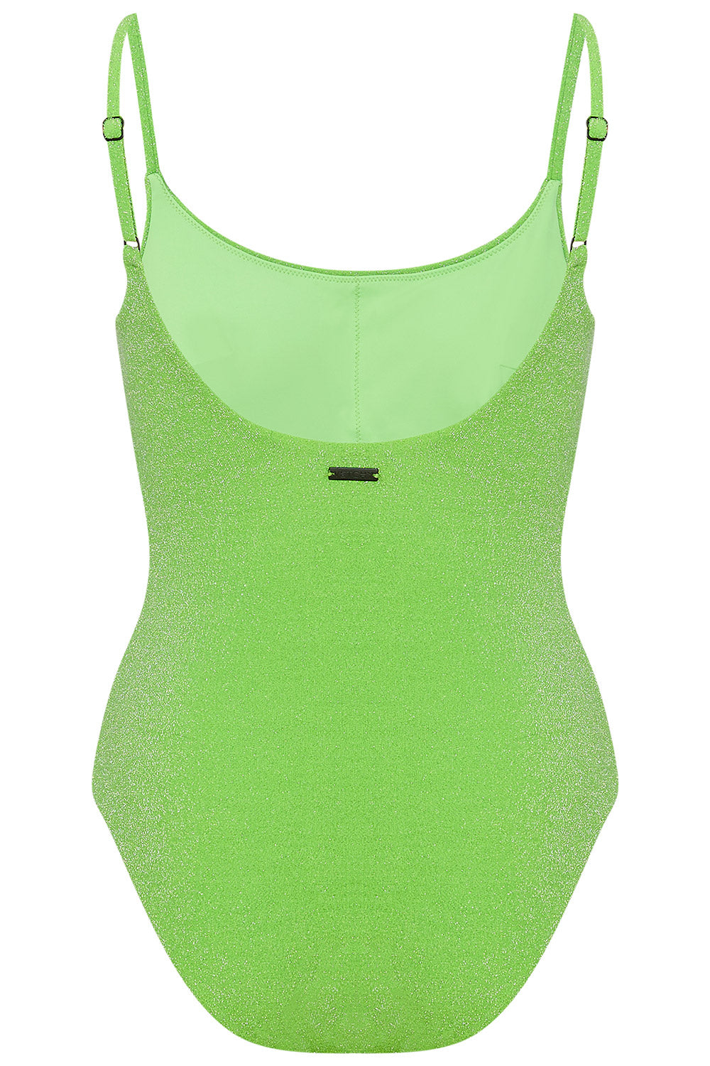 Back view of the Marina Swimsuit Green Sparkle set on a white background