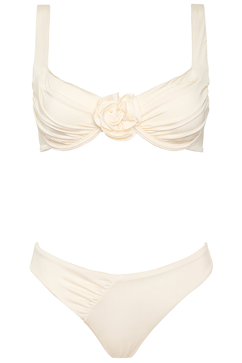 Aruba Bikini Ivory Flower Set on white background front view.