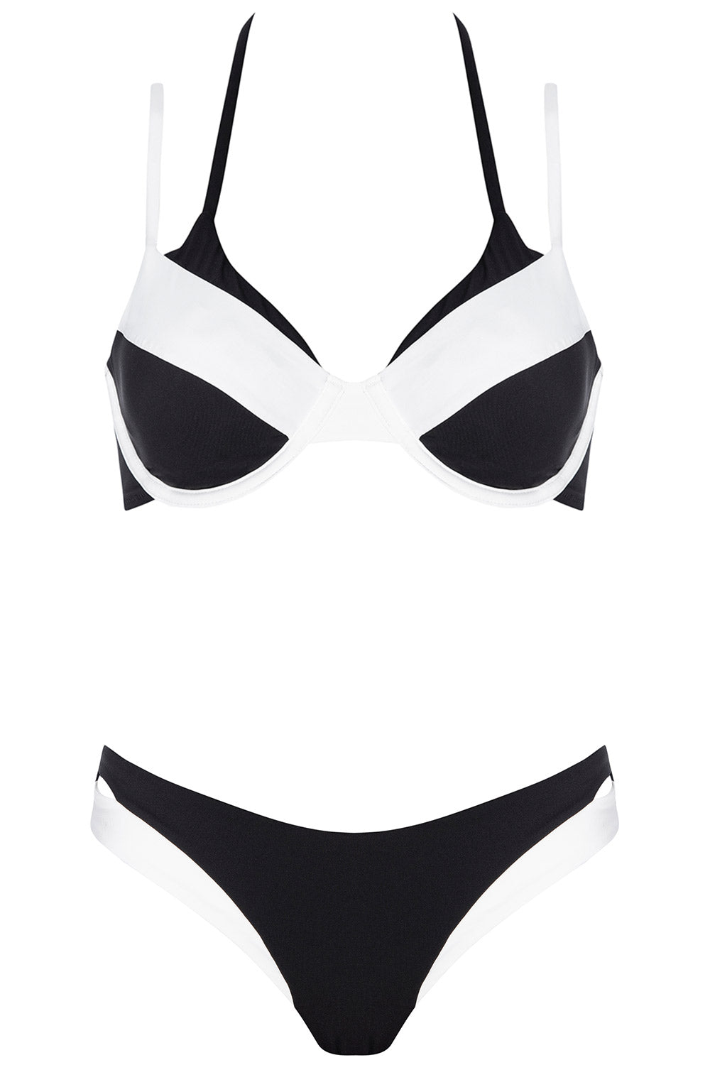 Front view of the Ibiza bikini monocromo set on the white background