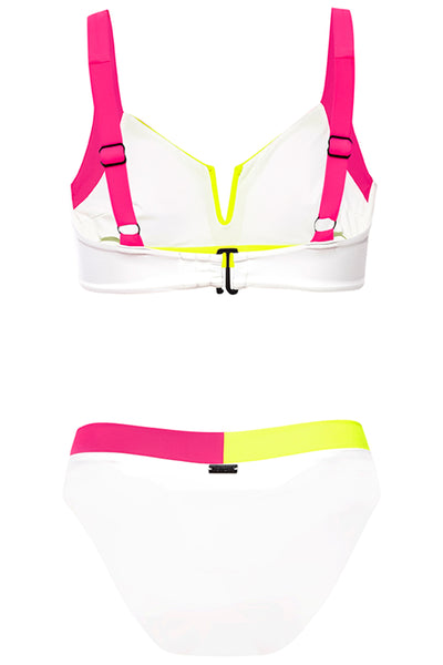 Vista Bikini Neon Tricolor Set on white background back view.