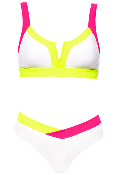 Vista Bikini Neon Tricolor Set on white background front view.