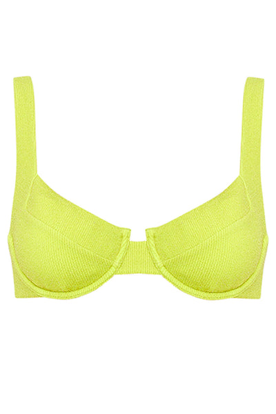 Top of Laguna Bikini Neon Lurex Set on a white background front view.