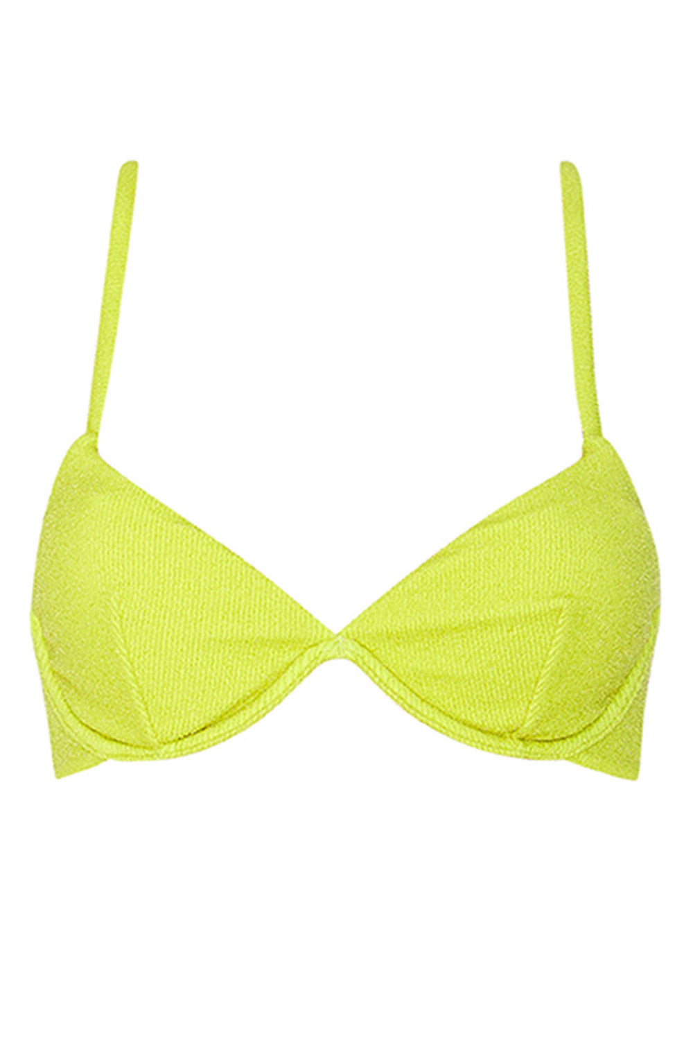 Top of Portofino Bikini Neon Lurex set on a white background front view.