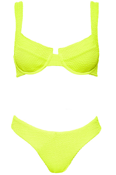 Laguna Bikini Neon Yellow Set on white background front view.