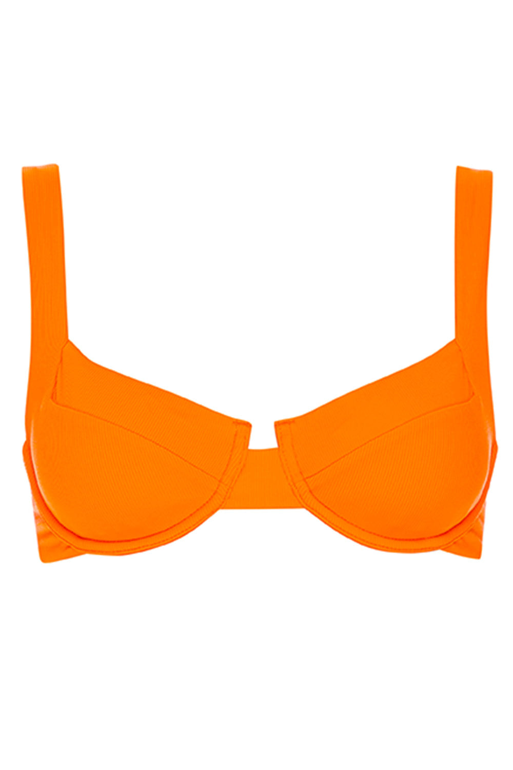 Top of Laguna Bikini Orange Ribbed Set on a white background front view.