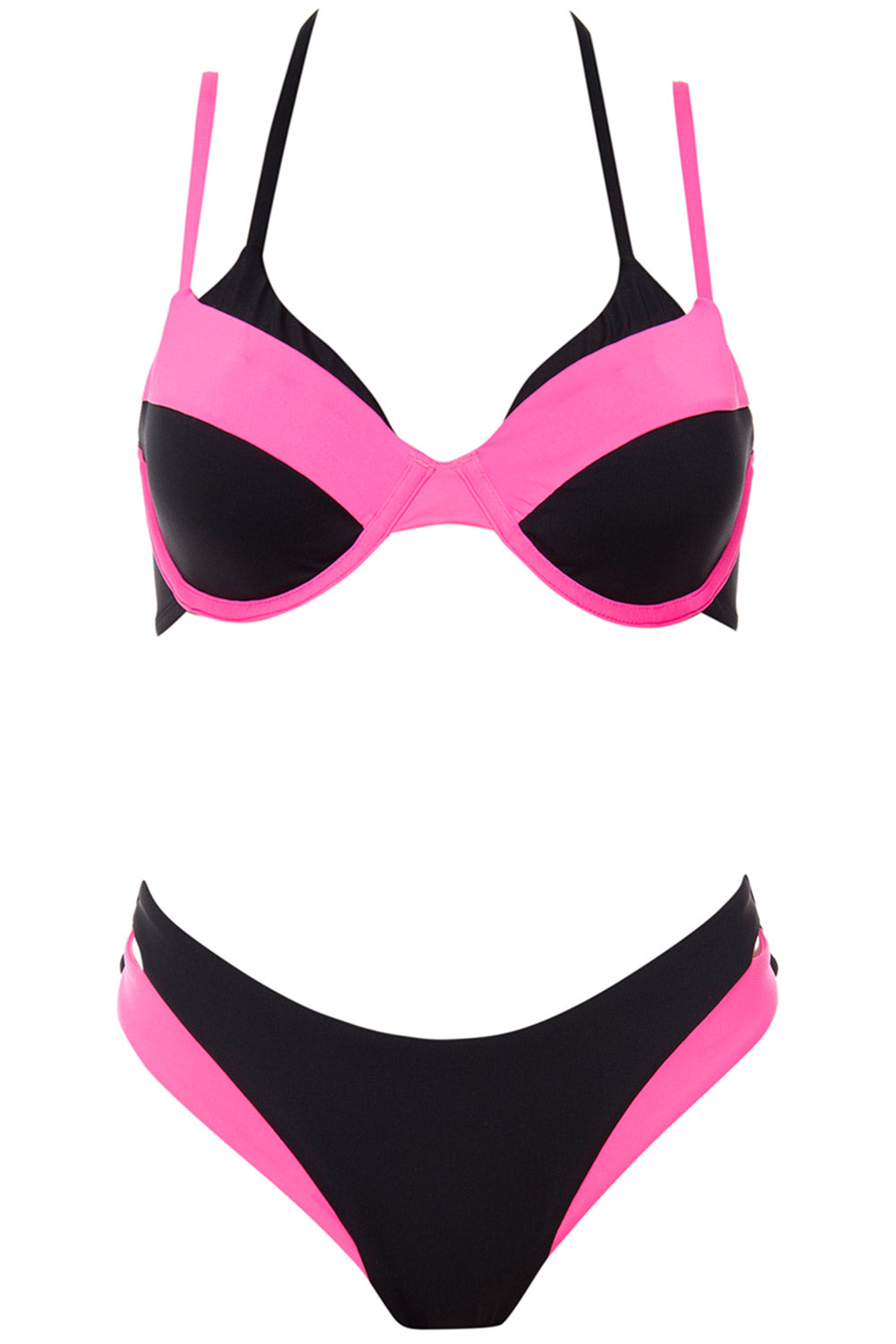 Front view of the Ibiza bikini pink set on the white background