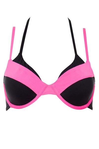 Top of Ibiza Bikini Pink Set on a white background front view.