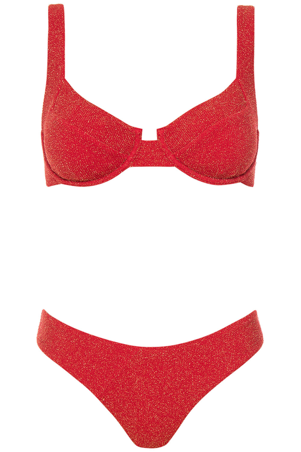 The Laguna Bikini Red Lurex set on a white background. 