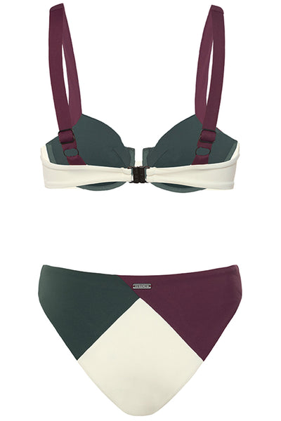 Laguna Bikini Ruby Tricolor Set on white background back view.