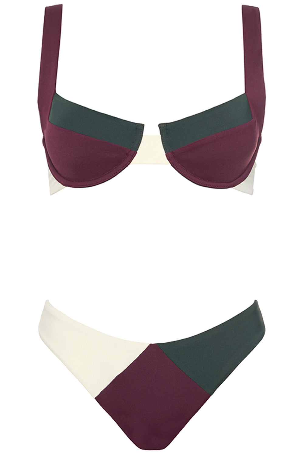 Laguna Bikini Ruby Tricolor Set on white background front view.